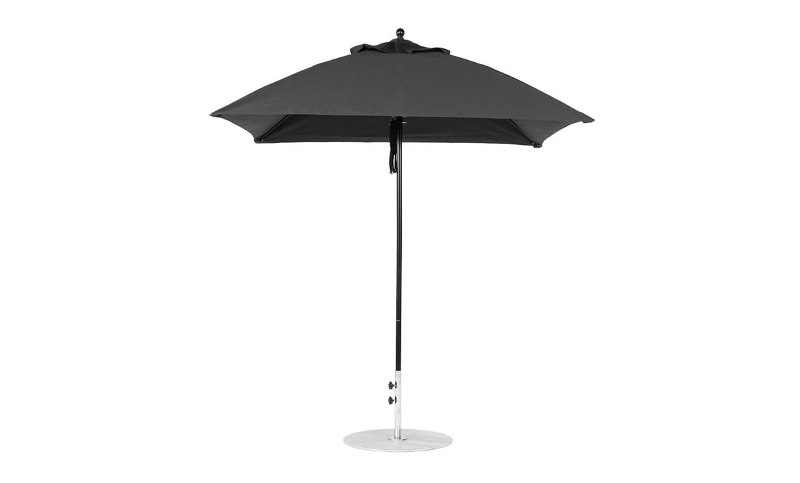 Ledge Lounger Essential Umbrella 7.5' Square Version 2 Pulley — Black Pole-Classic Ball Finial-R164 Charcoal Grey Fabric