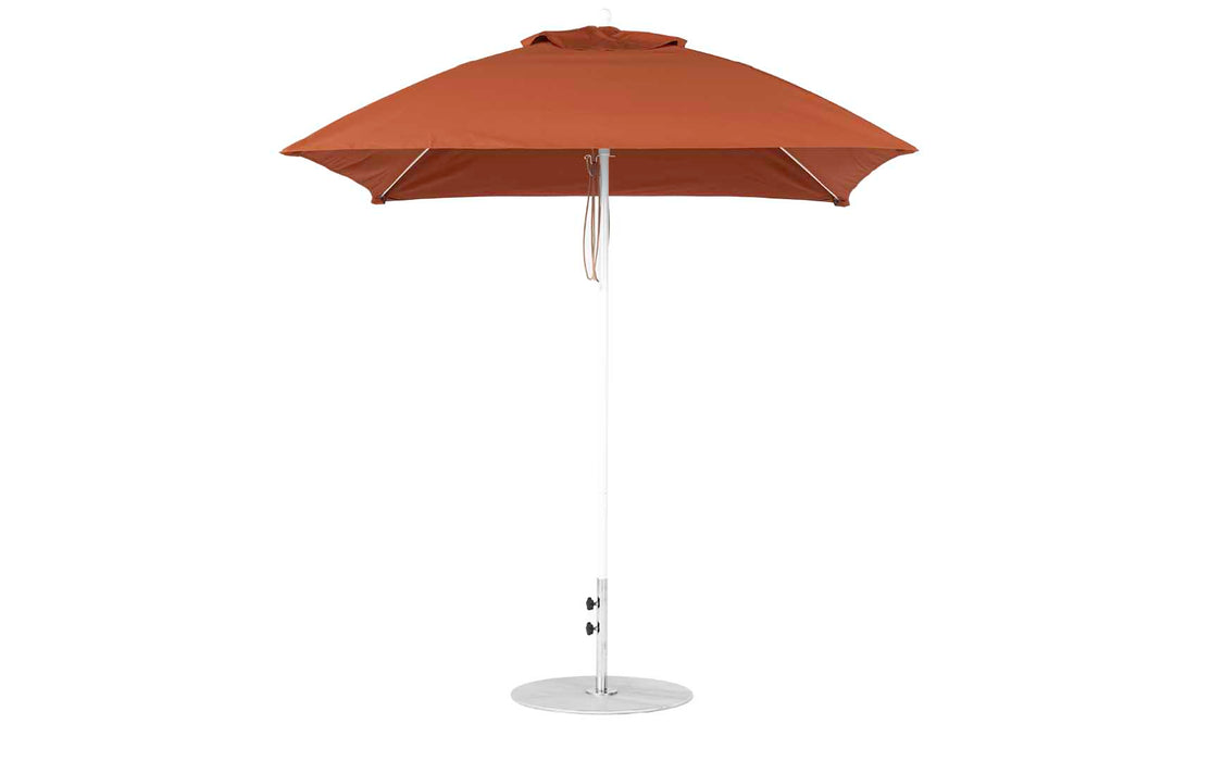 Ledge Lounger Essential Umbrella 7.5' Square Version 2 Pulley — White Pole-Classic Ball Finial-R104 Terracotta Fabric