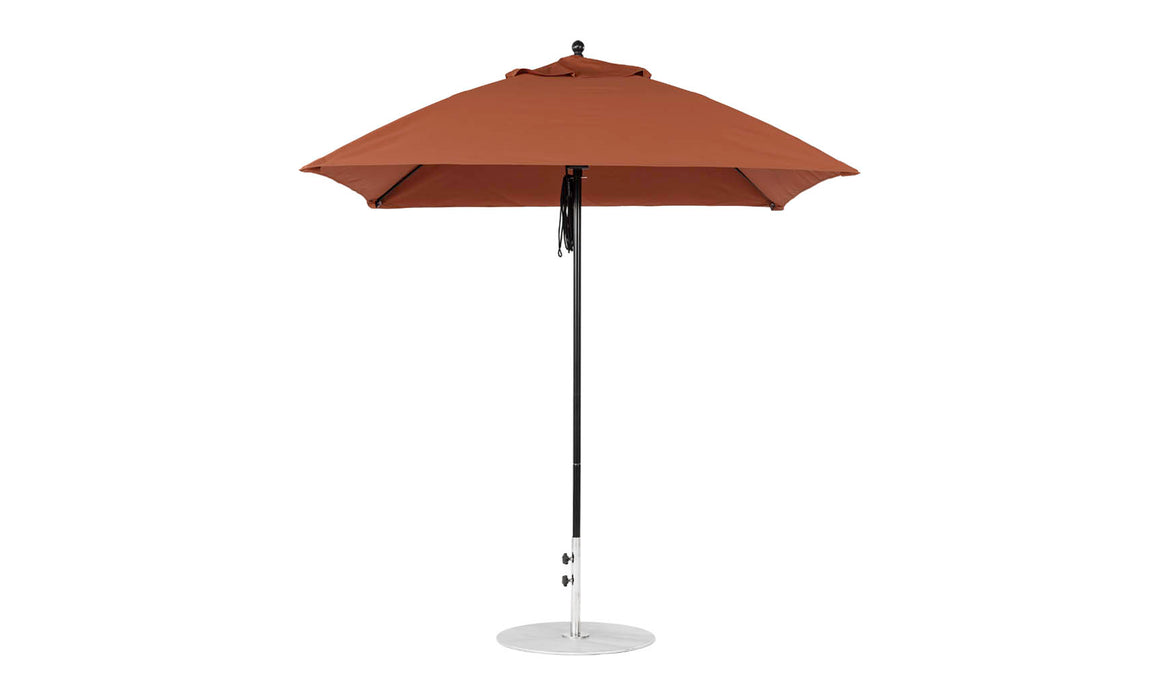 Ledge Lounger Essential Umbrella 7.5' Square Version 2 Pulley — Black Pole-Classic Ball Finial-R104 Terracotta Fabric