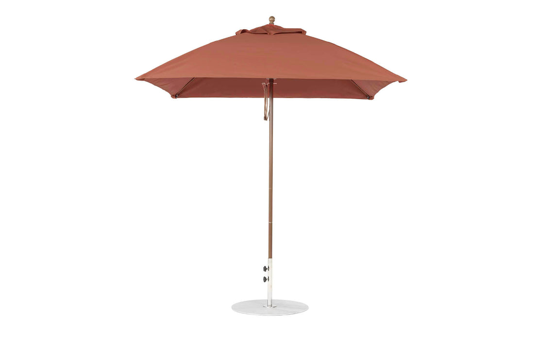 Ledge Lounger Essential Umbrella 7.5' Square Version 2 Pulley — Bronze Pole-Classic Ball Finial-R104 Terracotta Fabric