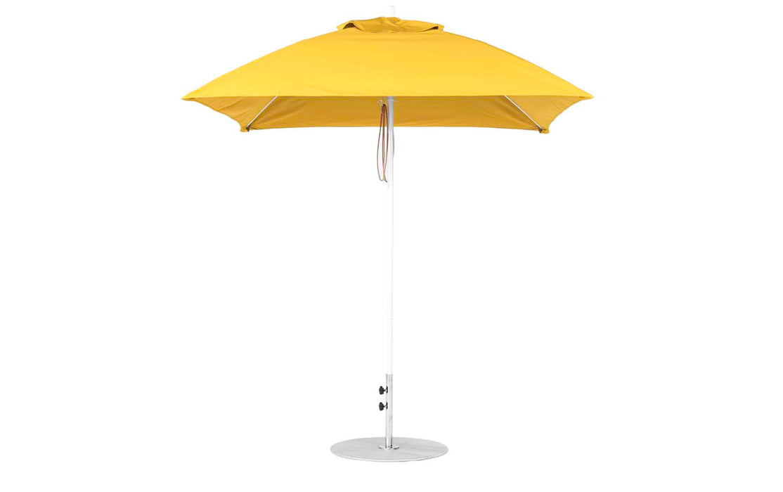 Ledge Lounger Essential Umbrella 7.5' Square Version 2 Pulley — White Pole-Classic Ball Finial-R554 Sunflower Yellow Fabric