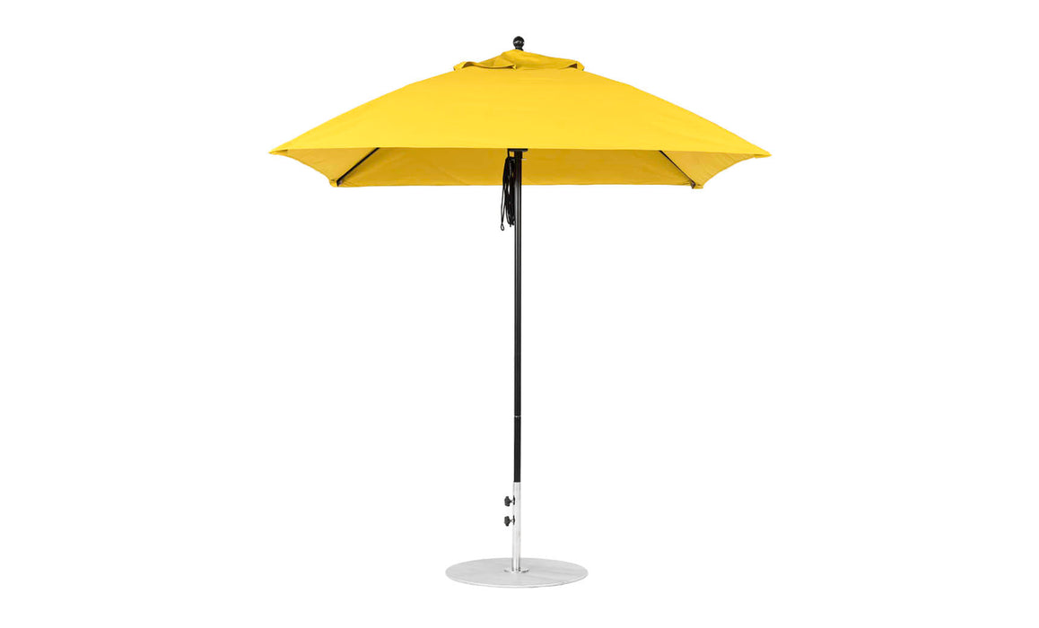 Ledge Lounger Essential Umbrella 7.5' Square Version 2 Pulley — Black Pole-Classic Ball Finial-R554 Sunflower Yellow Fabric