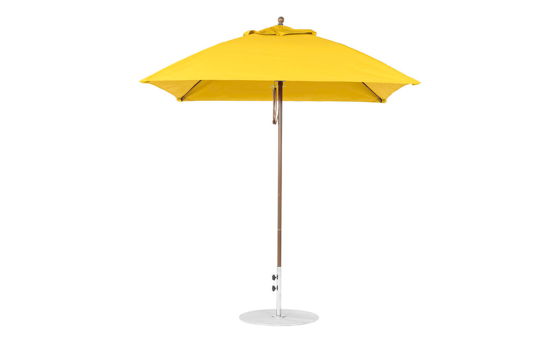 Ledge Lounger Essential Umbrella 7.5' Square Version 2 Pulley — Bronze Pole-Classic Ball Finial-R554 Sunflower Yellow Fabric