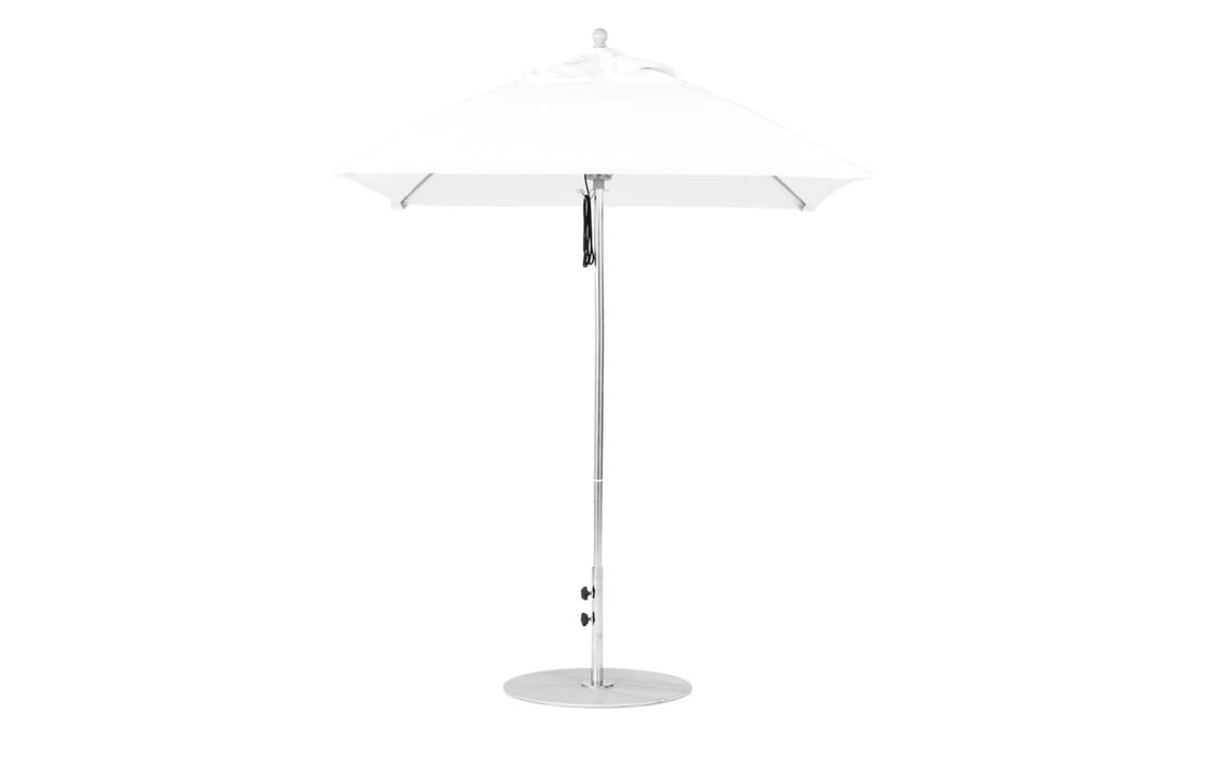 Ledge Lounger Essential Umbrella 6.5' Square Pulley — Matte Silver Pole-Classic Ball Finial-R099 White Fabric