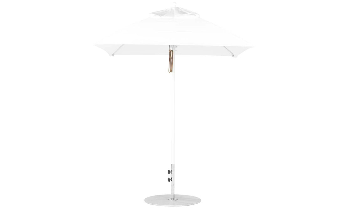 Ledge Lounger Essential Umbrella 6.5' Square Pulley — White Pole-Classic Ball Finial-R099 White Fabric