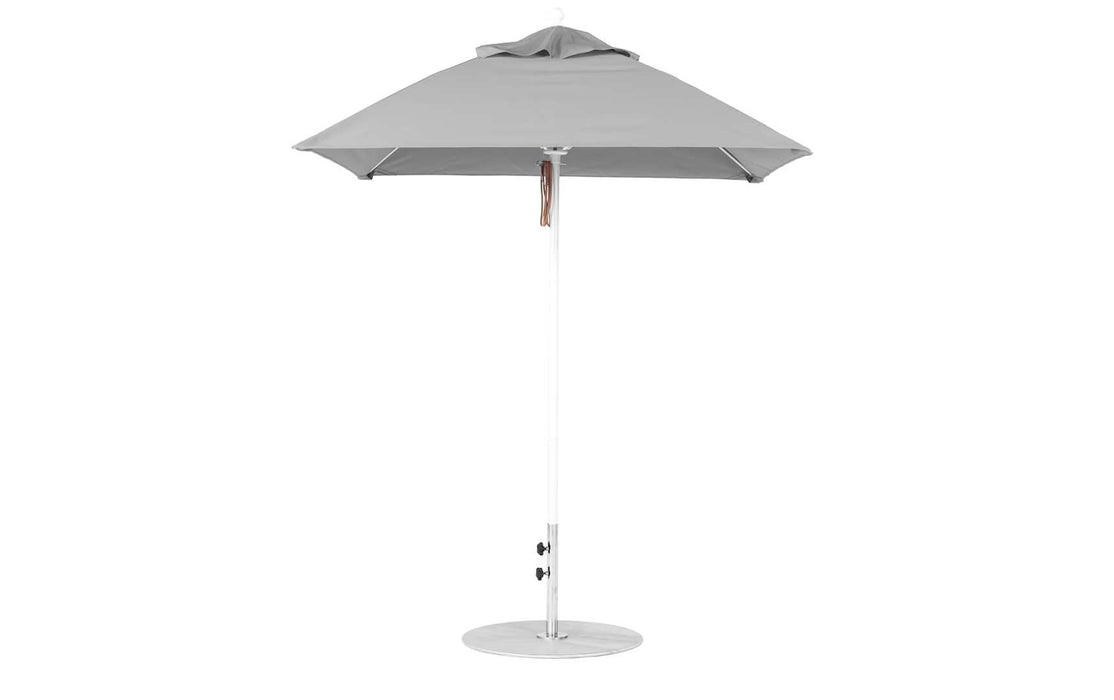 Ledge Lounger Essential Umbrella 6.5' Square Pulley — White Pole-Classic Ball Finial-R138 Cadet Grey Fabric