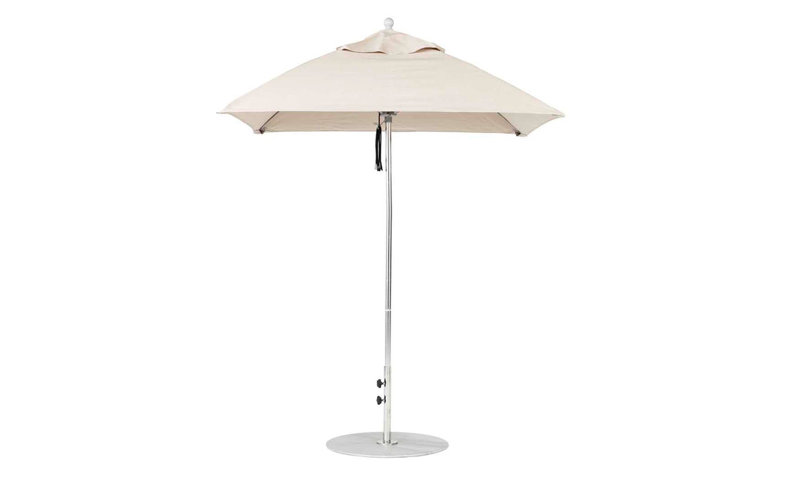 Ledge Lounger Essential Umbrella 6.5' Square Pulley — Matte Silver Pole-Classic Ball Finial-R126 Linen Fabric