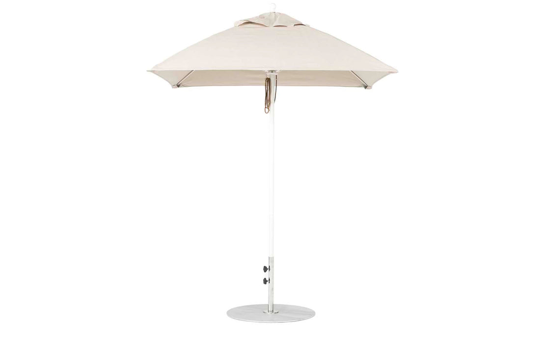 Ledge Lounger Essential Umbrella 6.5' Square Pulley — White Pole-Classic Ball Finial-R126 Linen Fabric