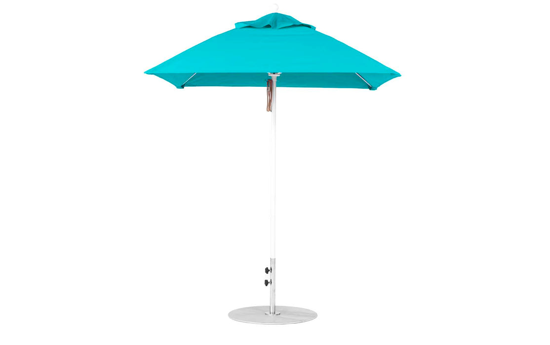 Ledge Lounger Essential Umbrella 6.5' Square Pulley — White Pole-Classic Ball Finial-R171 Turquoise Fabric