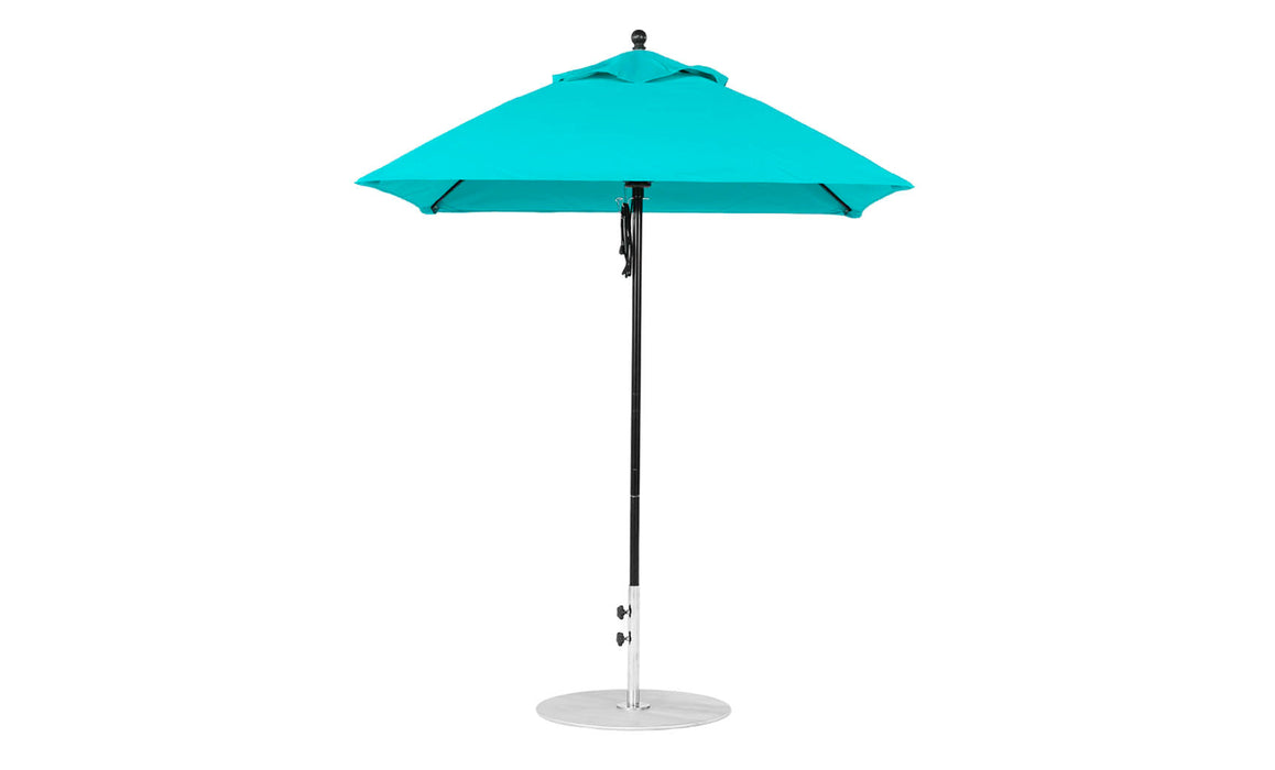 Ledge Lounger Essential Umbrella 6.5' Square Pulley — Black Pole-Classic Ball Finial-R171 Turquoise Fabric