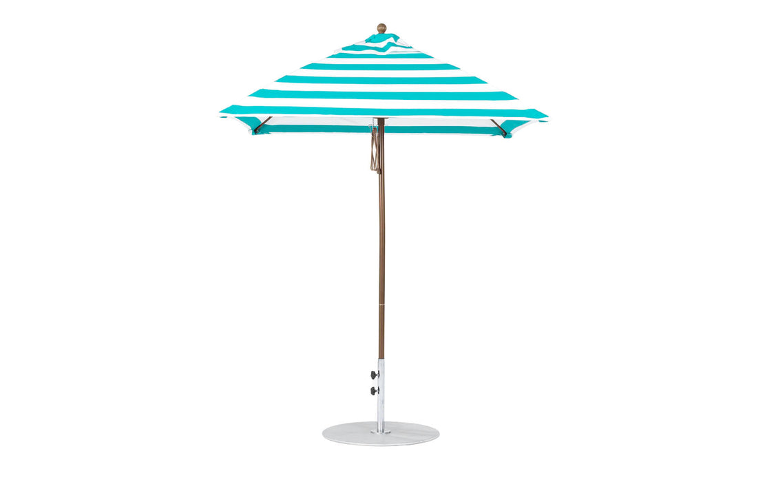 Ledge Lounger Essential Umbrella 6.5' Square Pulley — Bronze Pole-Classic Ball Finial-R011 Turquoise Stripe Fabric