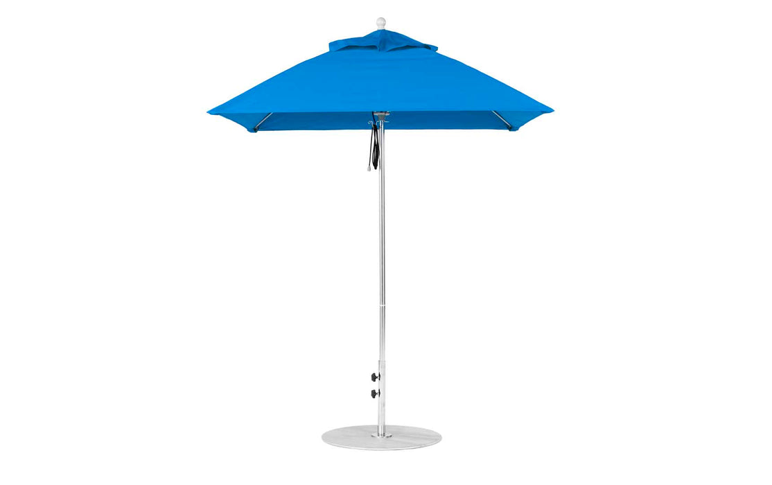 Ledge Lounger Essential Umbrella 6.5' Square Pulley — Matte Silver Pole-Classic Ball Finial-R172 Pacific Blue Fabric
