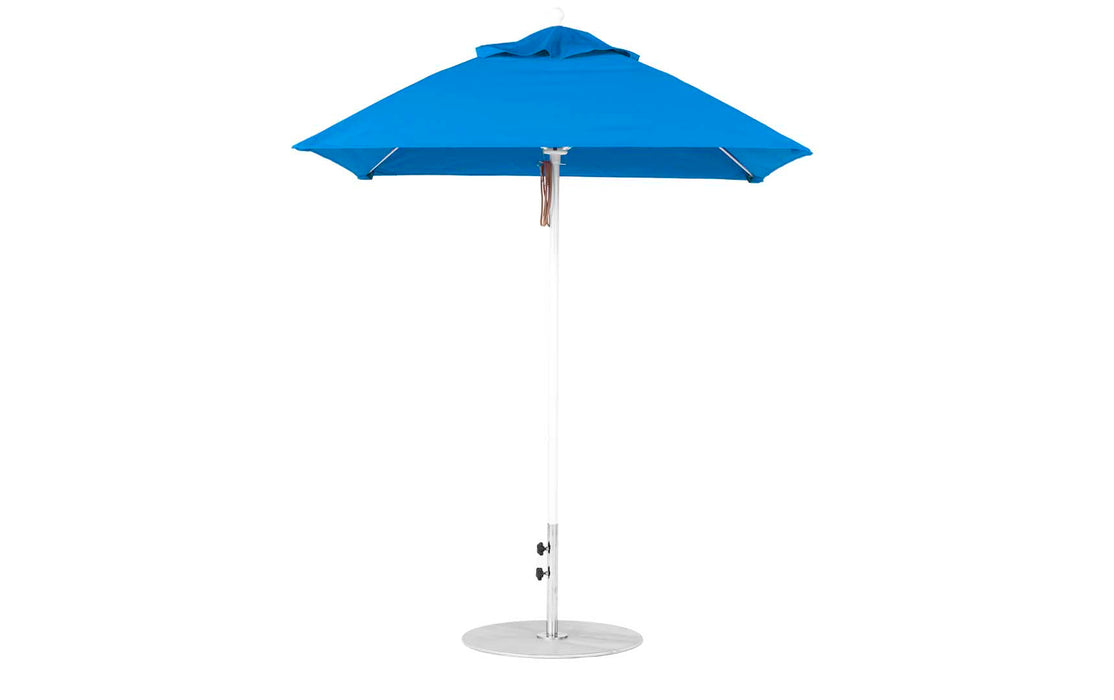 Ledge Lounger Essential Umbrella 6.5' Square Pulley — White Pole-Classic Ball Finial-R172 Pacific Blue Fabric