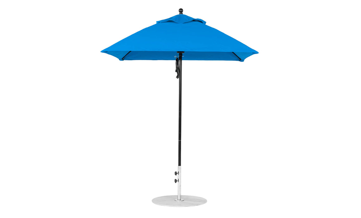 Ledge Lounger Essential Umbrella 6.5' Square Pulley — Black Pole-Classic Ball Finial-R172 Pacific Blue Fabric