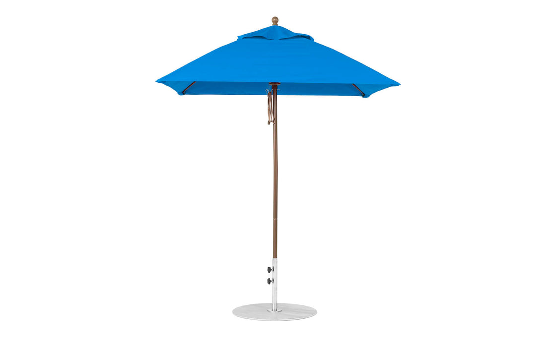 Ledge Lounger Essential Umbrella 6.5' Square Pulley — Bronze Pole-Classic Ball Finial-R172 Pacific Blue Fabric