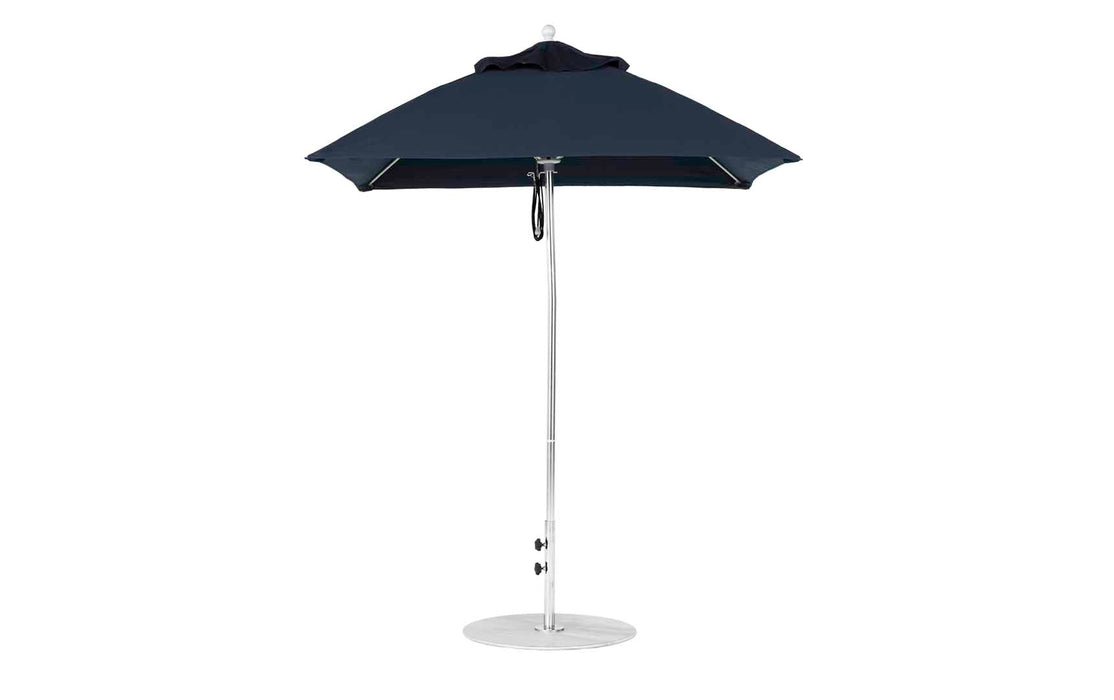 Ledge Lounger Essential Umbrella 6.5' Square Pulley — Matte Silver Pole-Classic Ball Finial-R175 Captain Navy Fabric