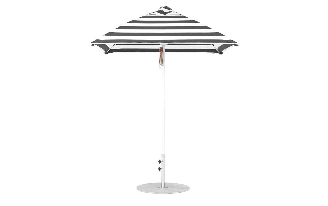 Ledge Lounger Essential Umbrella 6.5' Square Pulley — White Pole-Classic Ball Finial-R017 Black Stripe Fabric