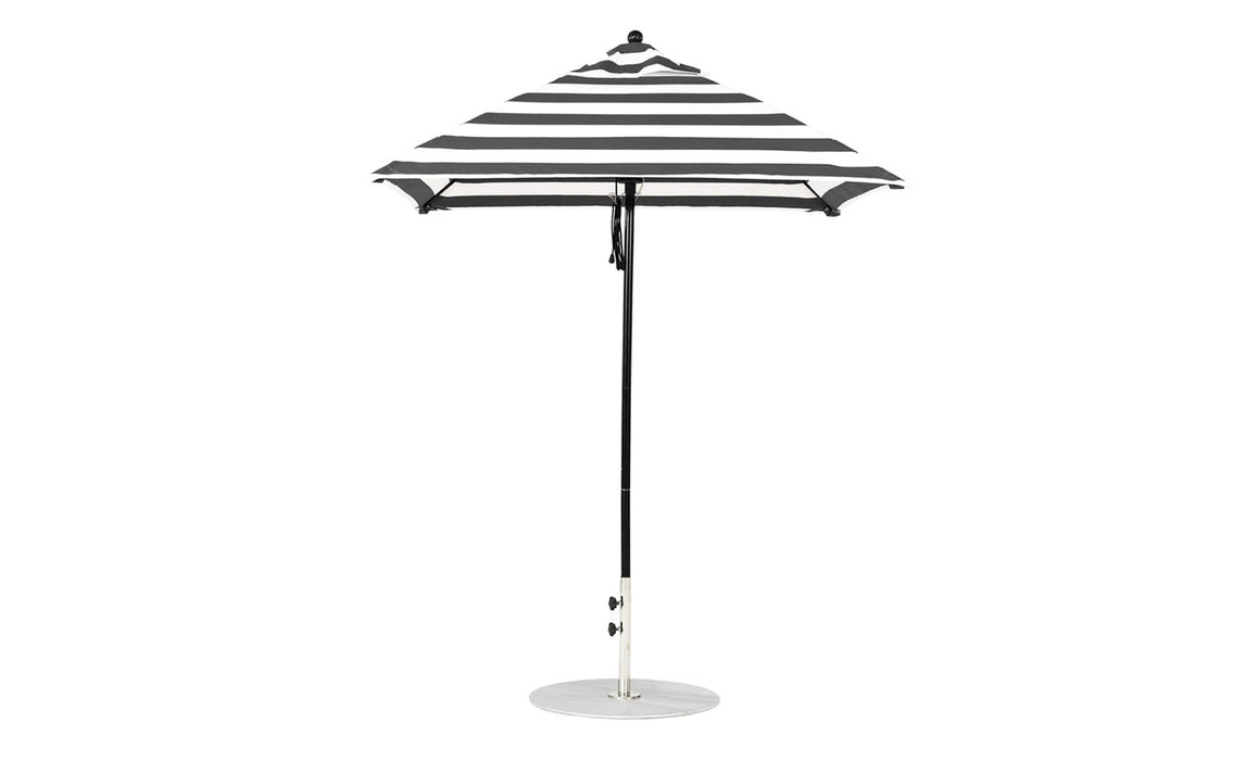 Ledge Lounger Essential Umbrella 6.5' Square Pulley — Black Pole-Classic Ball Finial-R017 Black Stripe Fabric