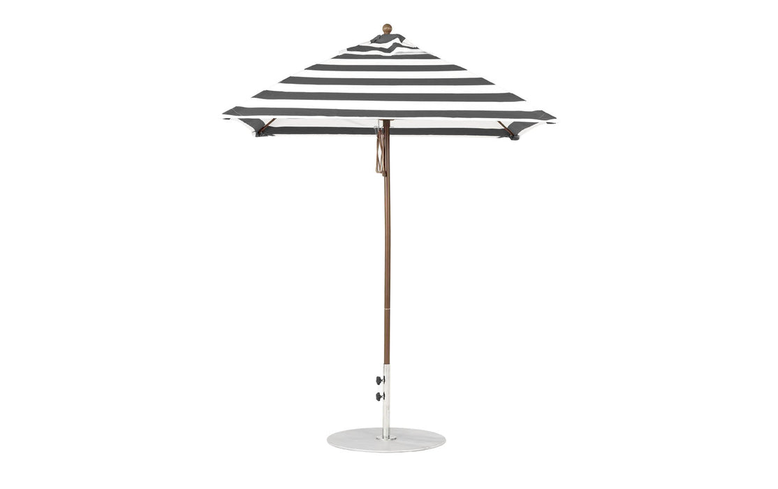 Ledge Lounger Essential Umbrella 6.5' Square Pulley — Bronze Pole-Classic Ball Finial-R017 Black Stripe Fabric