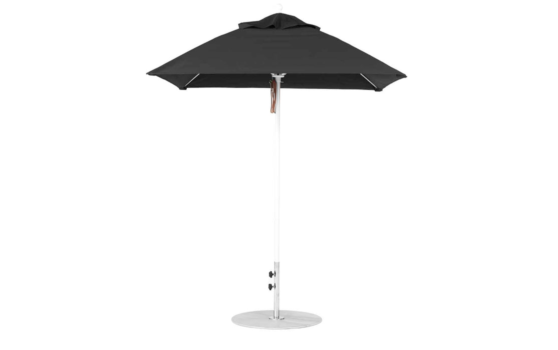Ledge Lounger Essential Umbrella 6.5' Square Pulley — White Pole-Classic Ball Finial-R103 Black Fabric