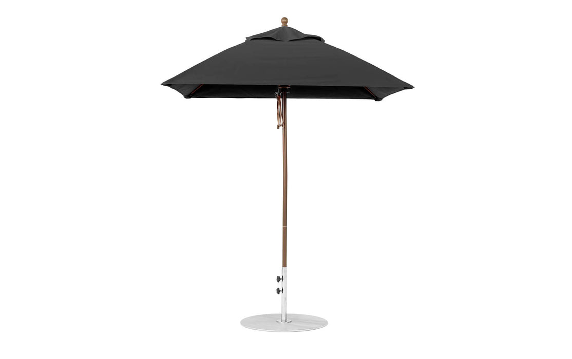Ledge Lounger Essential Umbrella 6.5' Square Pulley — Bronze Pole-Classic Ball Finial-R103 Black Fabric