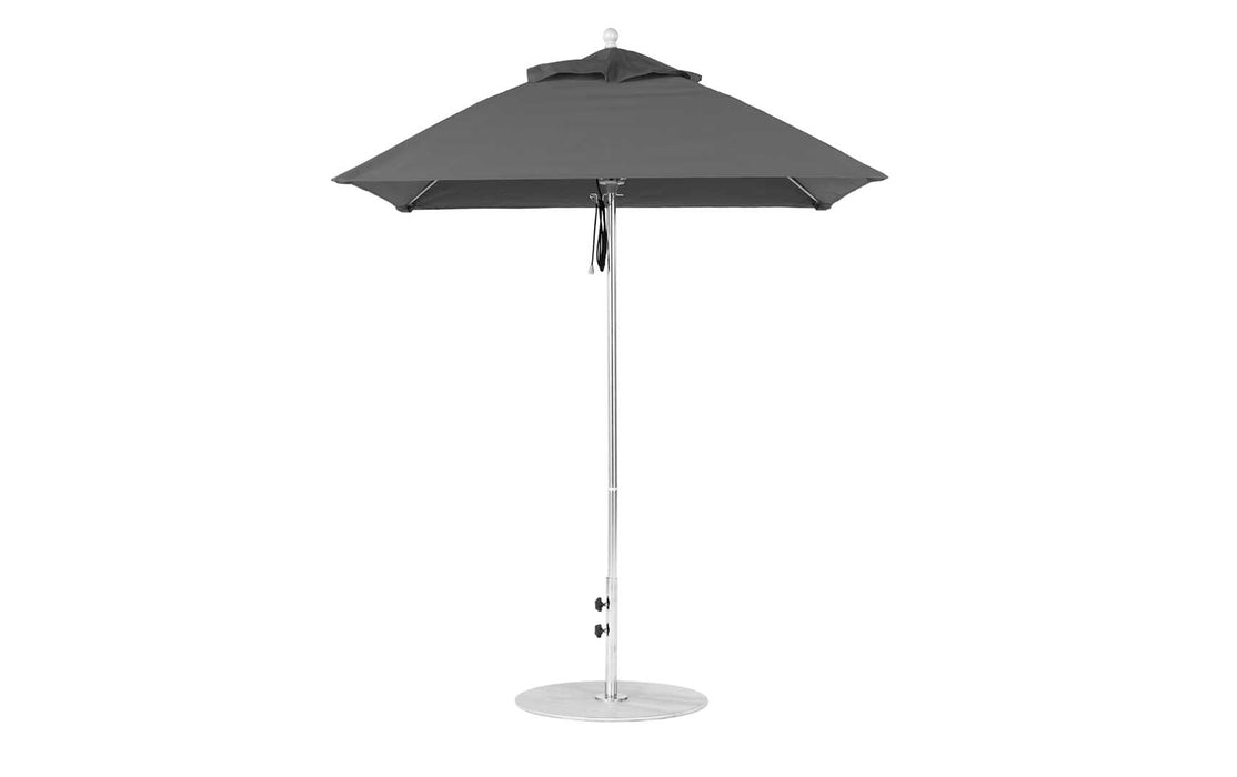 Ledge Lounger Essential Umbrella 6.5' Square Pulley — Matte Silver Pole-Classic Ball Finial-R164 Charcoal Grey Fabric