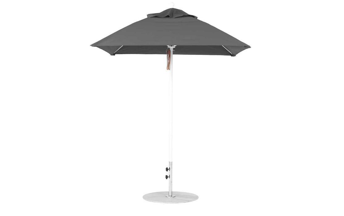 Ledge Lounger Essential Umbrella 6.5' Square Pulley — White Pole-Classic Ball Finial-R164 Charcoal Grey Fabric