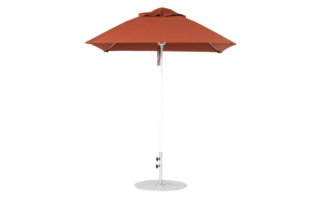 Ledge Lounger Essential Umbrella 6.5' Square Pulley — White Pole-Classic Ball Finial-R104 Terracotta Fabric