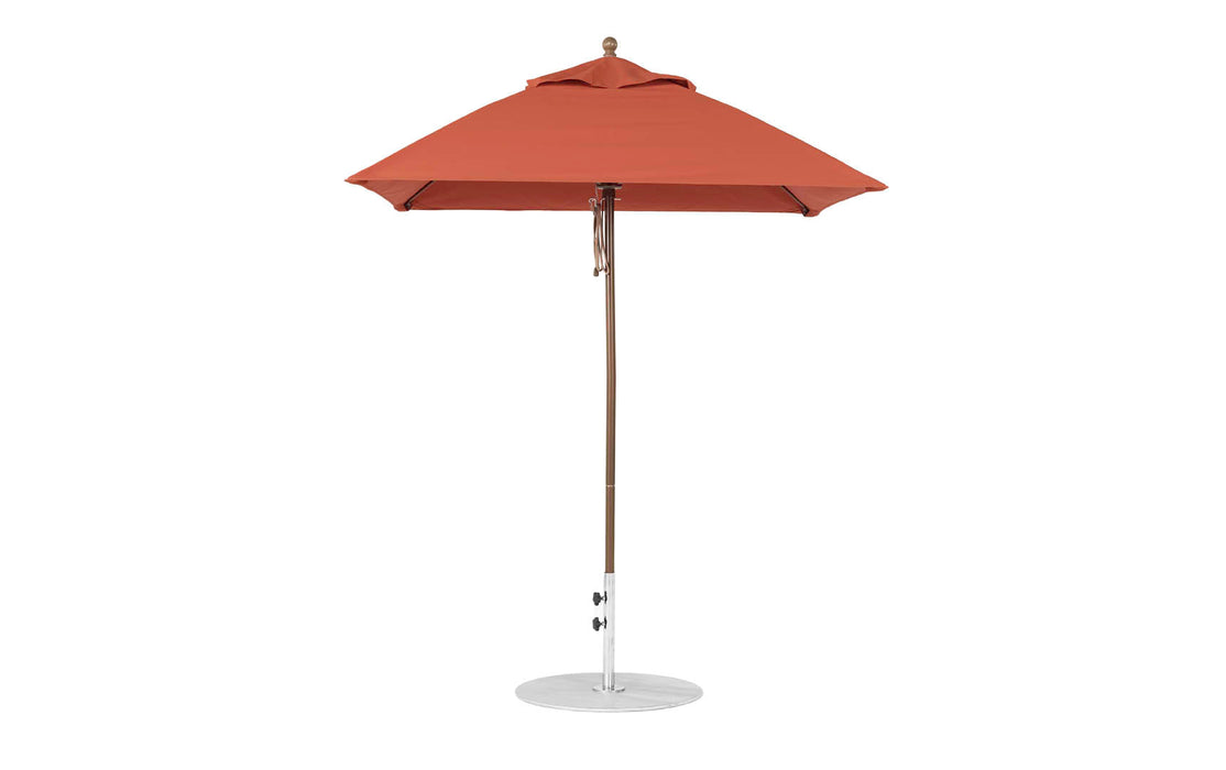 Ledge Lounger Essential Umbrella 6.5' Square Pulley — Bronze Pole-Classic Ball Finial-R104 Terracotta Fabric