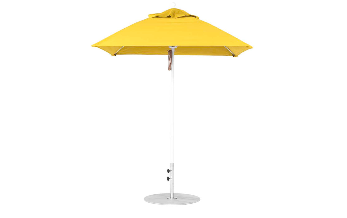 Ledge Lounger Essential Umbrella 6.5' Square Pulley — White Pole-Classic Ball Finial-R554 Sunflower Yellow Fabric