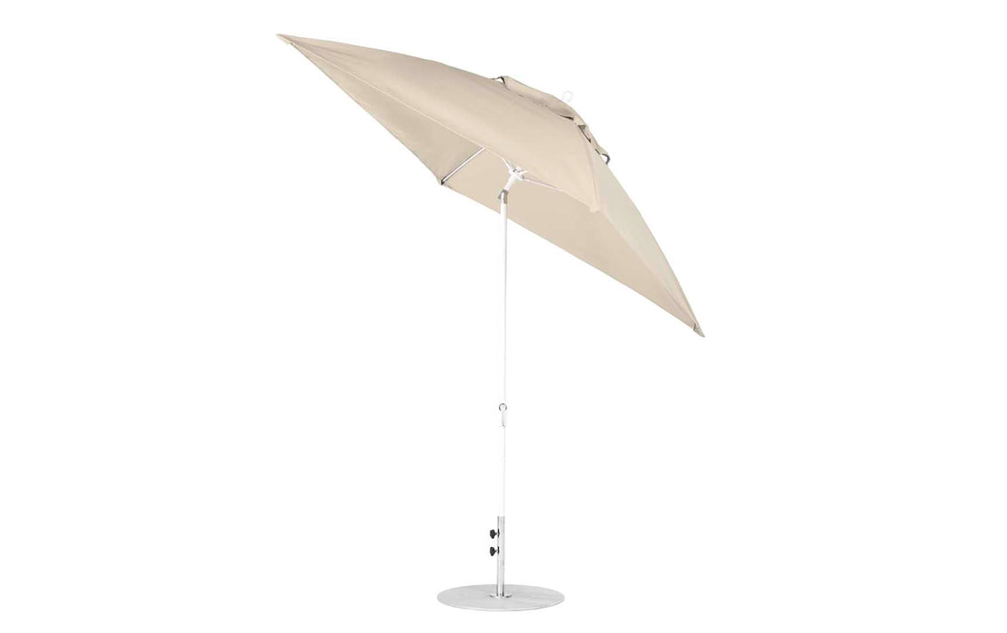 Ledge Lounger Essential Umbrella 7.5' Square Version 2 Crank Auto Tilt — White Pole-Classic Ball Finial-R126 Linen Fabric