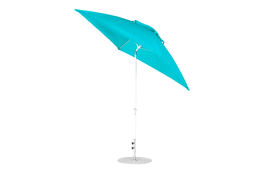 Ledge Lounger Essential Umbrella 7.5' Square Version 2 Crank Auto Tilt — White Pole-Classic Ball Finial-R171 Turquoise Fabric