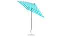Ledge Lounger Essential Umbrella 7.5' Square Version 2 Crank Auto Tilt — Black Pole-Classic Ball Finial-R011 Turquoise Stripe Fabric