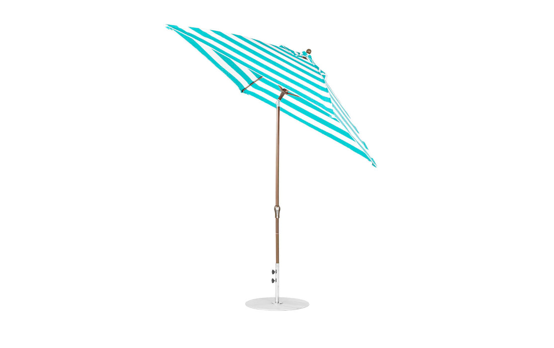 Ledge Lounger Essential Umbrella 7.5' Square Version 2 Crank Auto Tilt — Bronze Pole-Classic Ball Finial-R011 Turquoise Stripe Fabric