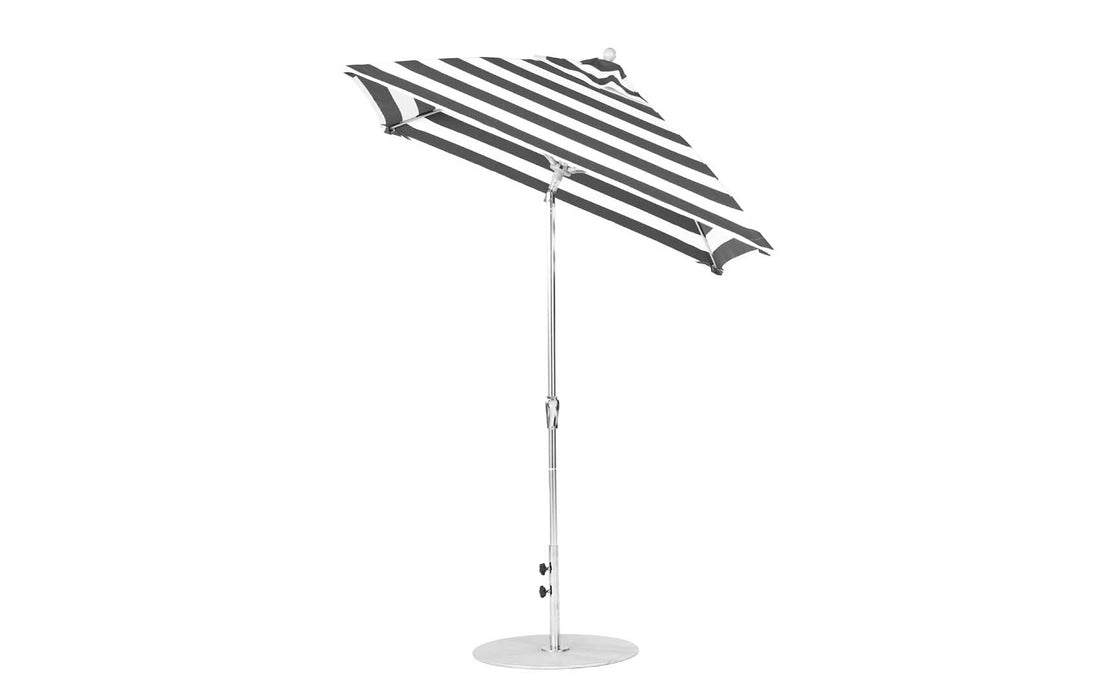 Ledge Lounger Essential Umbrella 7.5' Square Version 2 Crank Auto Tilt — Matte Silver Pole-Classic Ball Finial-R017 Black Stripe Fabric