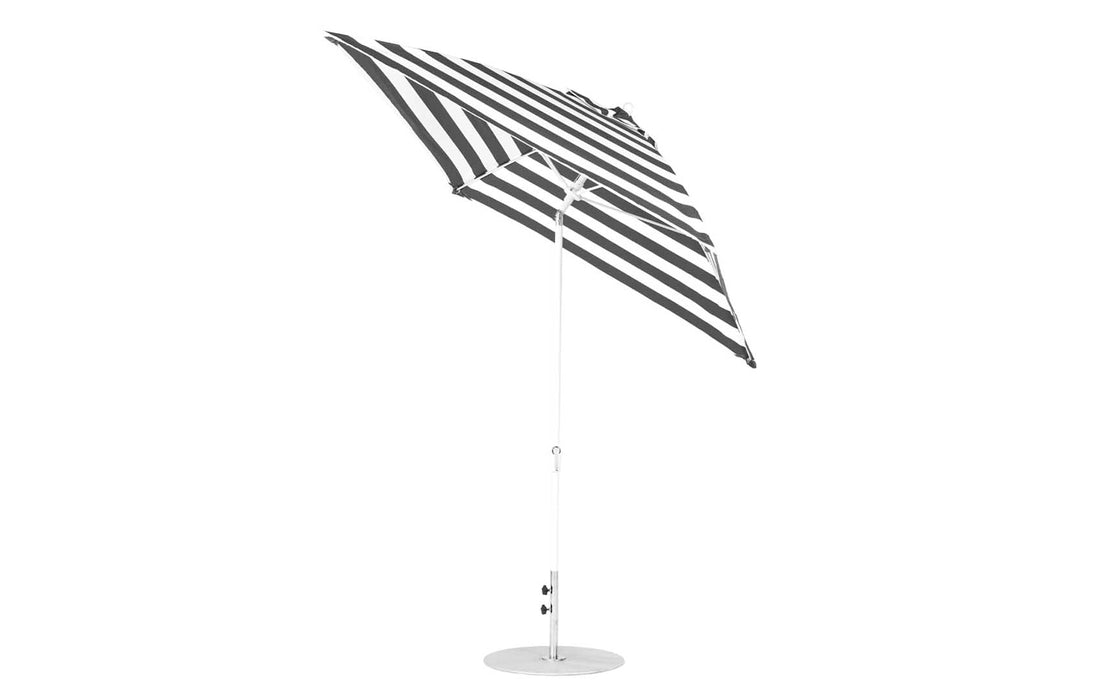 Ledge Lounger Essential Umbrella 7.5' Square Version 2 Crank Auto Tilt — White Pole-Classic Ball Finial-R017 Black Stripe Fabric