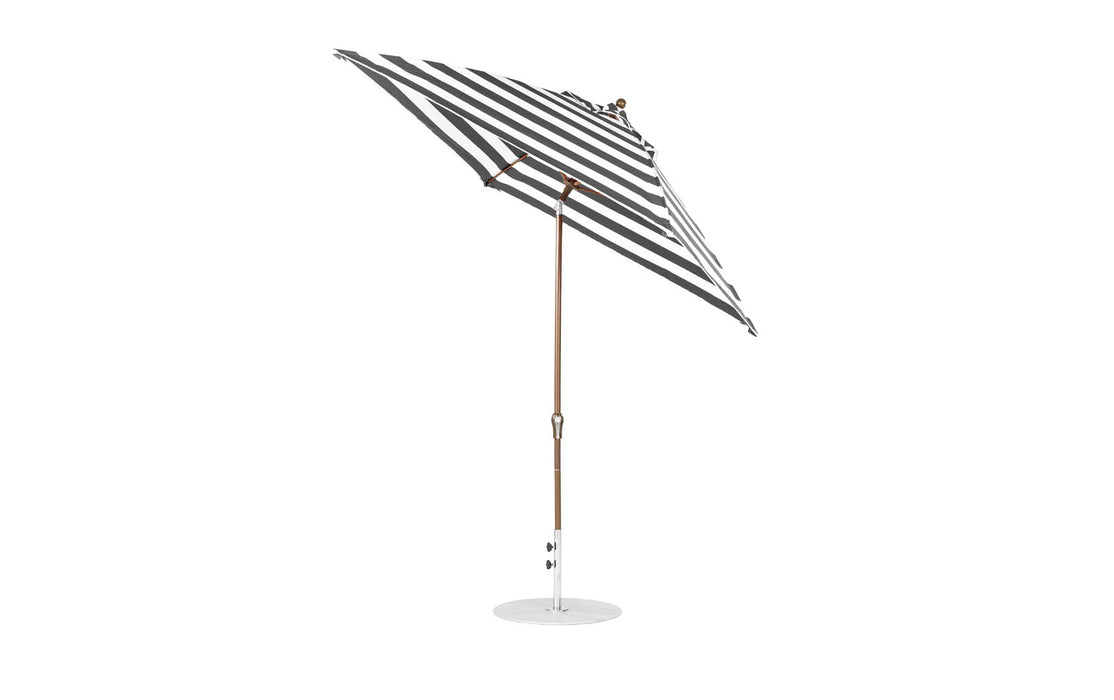 Ledge Lounger Essential Umbrella 7.5' Square Version 2 Crank Auto Tilt — Bronze Pole-Classic Ball Finial-R017 Black Stripe Fabric
