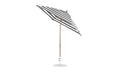 Ledge Lounger Essential Umbrella 7.5' Square Version 2 Crank Auto Tilt — Bronze Pole-Classic Ball Finial-R017 Black Stripe Fabric