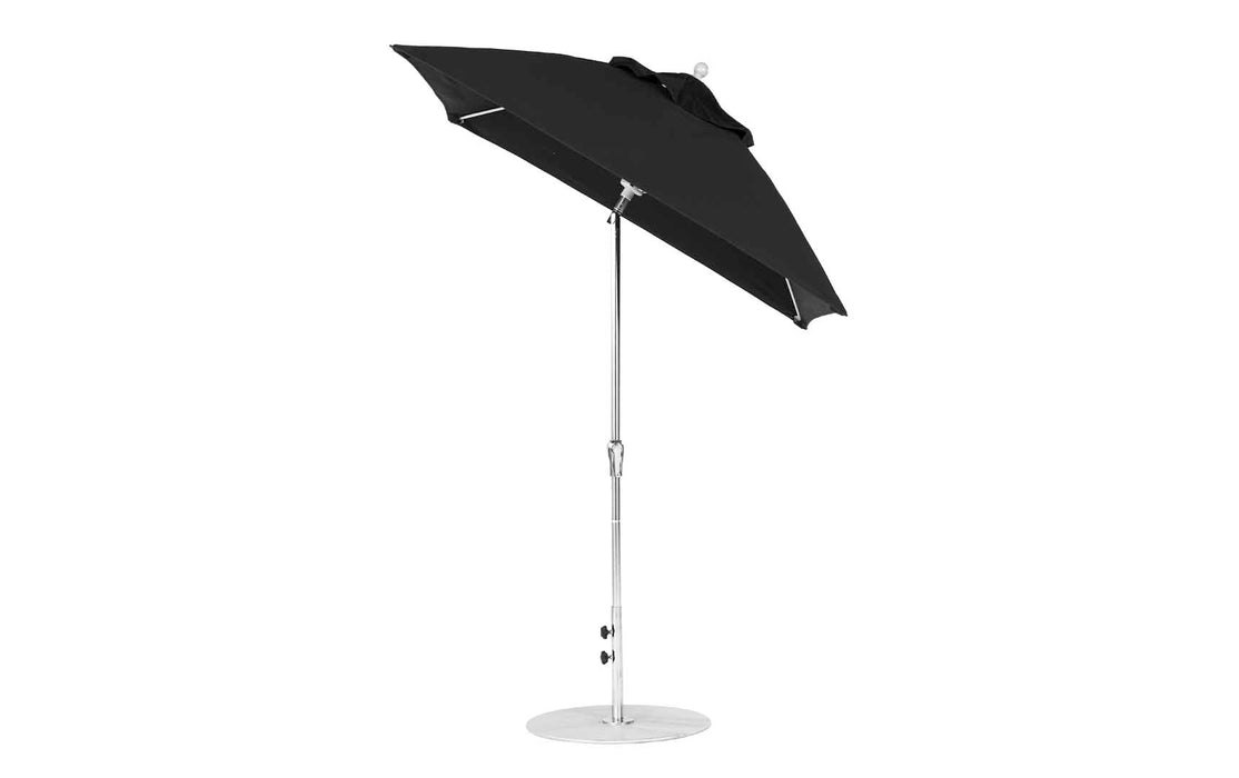 Ledge Lounger Essential Umbrella 7.5' Square Version 2 Crank Auto Tilt — Matte Silver Pole-Classic Ball Finial-R103 Black Fabric
