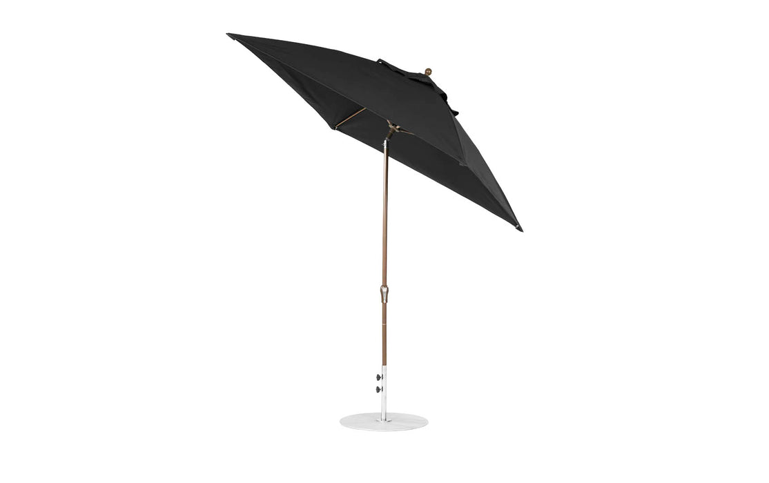 Ledge Lounger Essential Umbrella 7.5' Square Version 2 Crank Auto Tilt — Bronze Pole-Classic Ball Finial-R103 Black Fabric