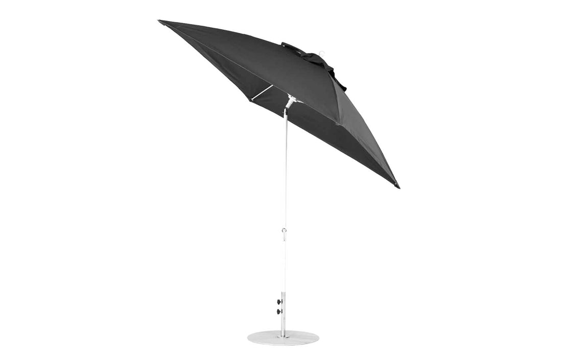Ledge Lounger Essential Umbrella 7.5' Square Version 2 Crank Auto Tilt — White Pole-Classic Ball Finial-R164 Charcoal Grey Fabric