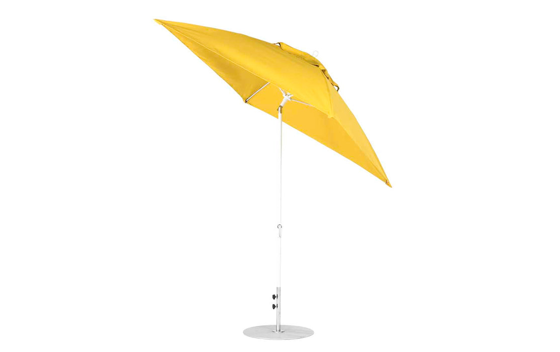 Ledge Lounger Essential Umbrella 7.5' Square Version 2 Crank Auto Tilt — White Pole-Classic Ball Finial-R554 Sunflower Yellow Fabric