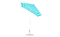 Ledge Lounger Essential Umbrella 6.5' Square Crank Auto Tilt — White Pole-Classic Ball Finial-R011 Turquoise Stripe Fabric