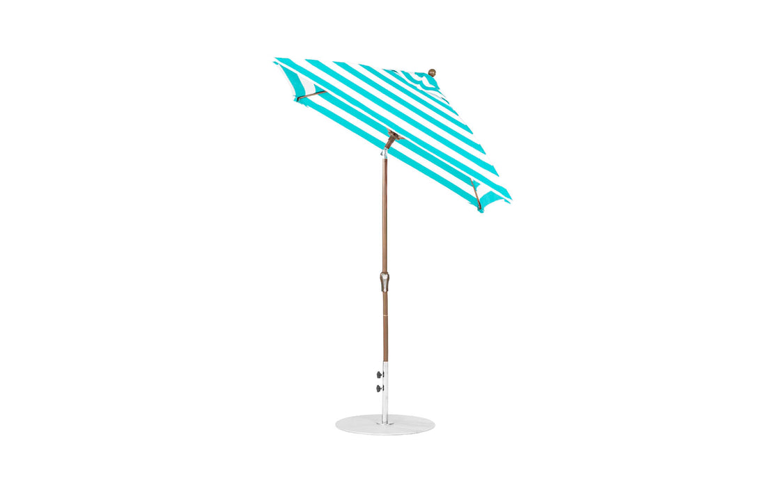 Ledge Lounger Essential Umbrella 6.5' Square Crank Auto Tilt — Bronze Pole-Classic Ball Finial-R011 Turquoise Stripe Fabric