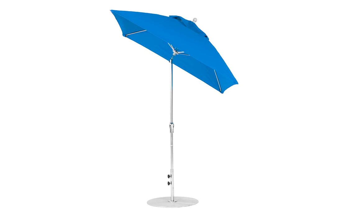 Ledge Lounger Essential Umbrella 6.5' Square Crank Auto Tilt — Matte Silver Pole-Classic Ball Finial-R172 Pacific Blue Fabric
