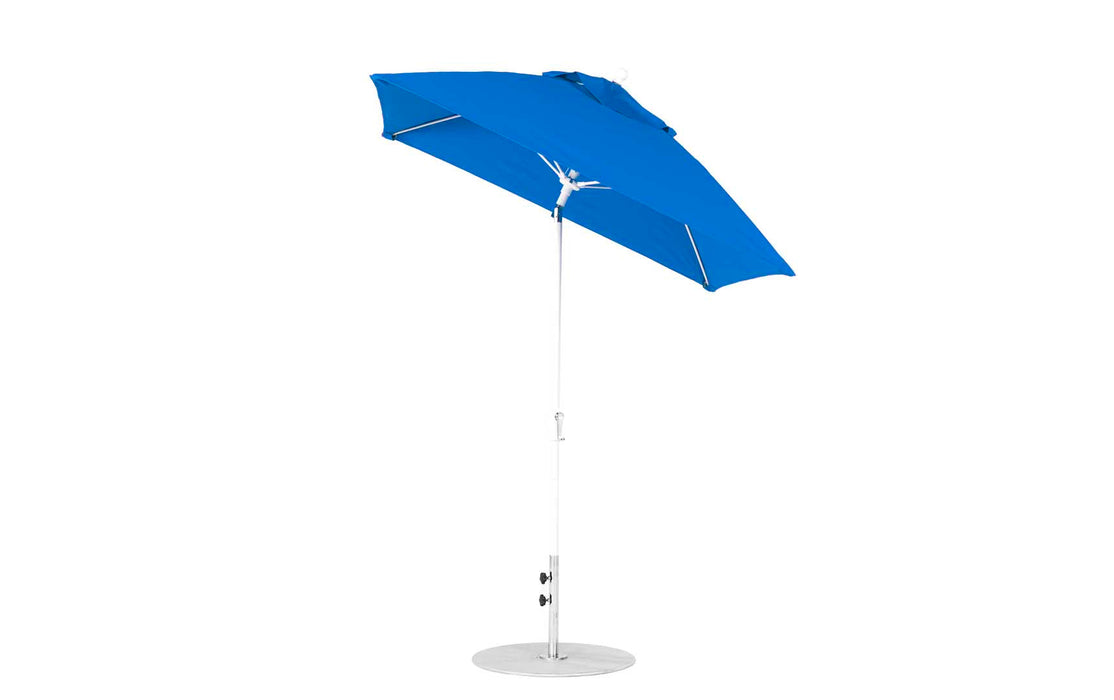 Ledge Lounger Essential Umbrella 6.5' Square Crank Auto Tilt — White Pole-Classic Ball Finial-R172 Pacific Blue Fabric