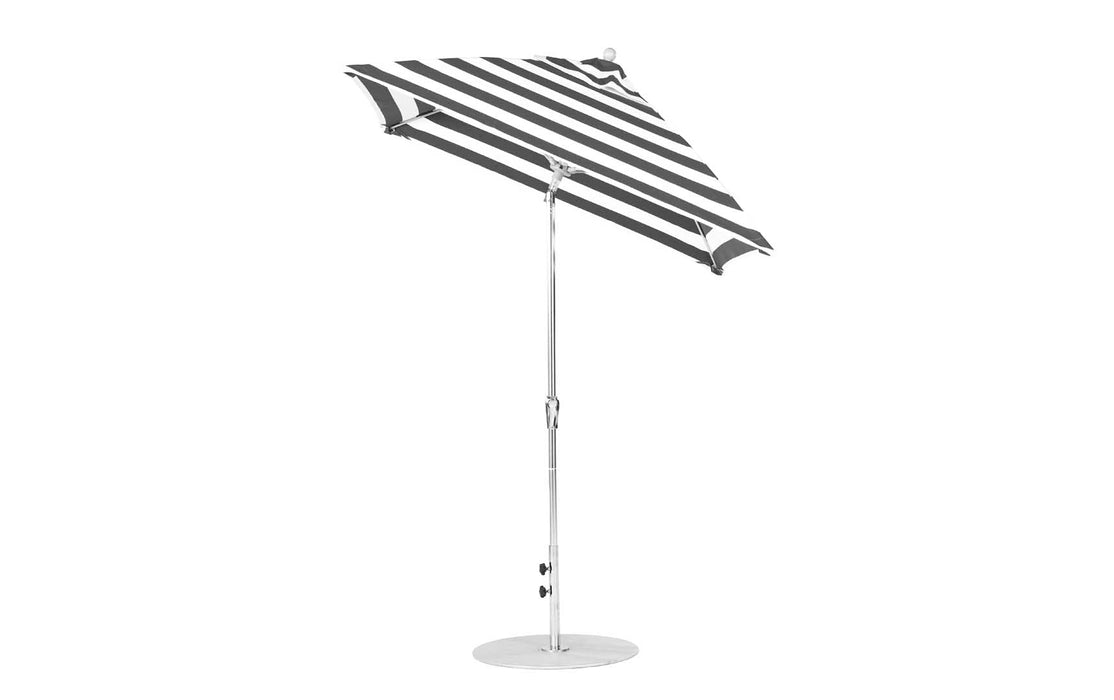 Ledge Lounger Essential Umbrella 6.5' Square Crank Auto Tilt — Matte Silver Pole-Classic Ball Finial-R017 Black Stripe Fabric