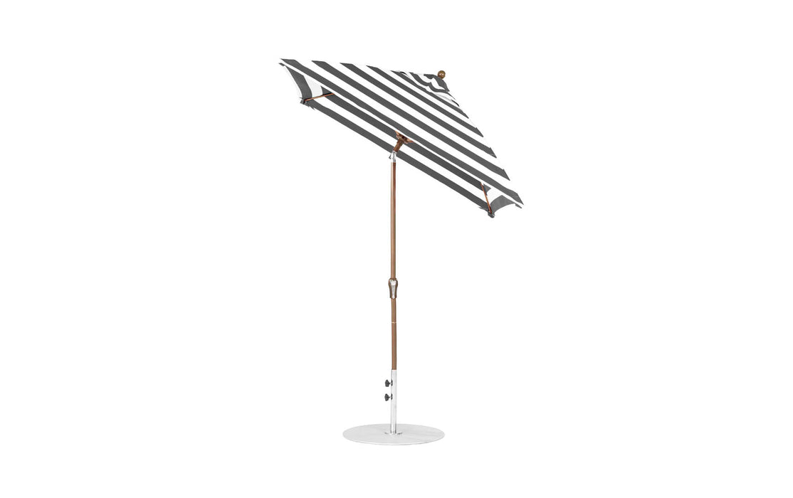 Ledge Lounger Essential Umbrella 6.5' Square Crank Auto Tilt — Bronze Pole-Classic Ball Finial-R017 Black Stripe Fabric