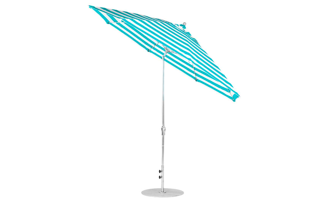 Ledge Lounger Essential Umbrella 11' Octagon Crank Auto Tilt — Matte Silver Pole-Classic Ball Finial-R011 Turquoise Stripe Fabric