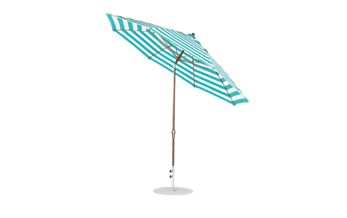Ledge Lounger Essential Umbrella 11' Octagon Crank Auto Tilt — Bronze Pole-Classic Ball Finial-R011 Turquoise Stripe Fabric
